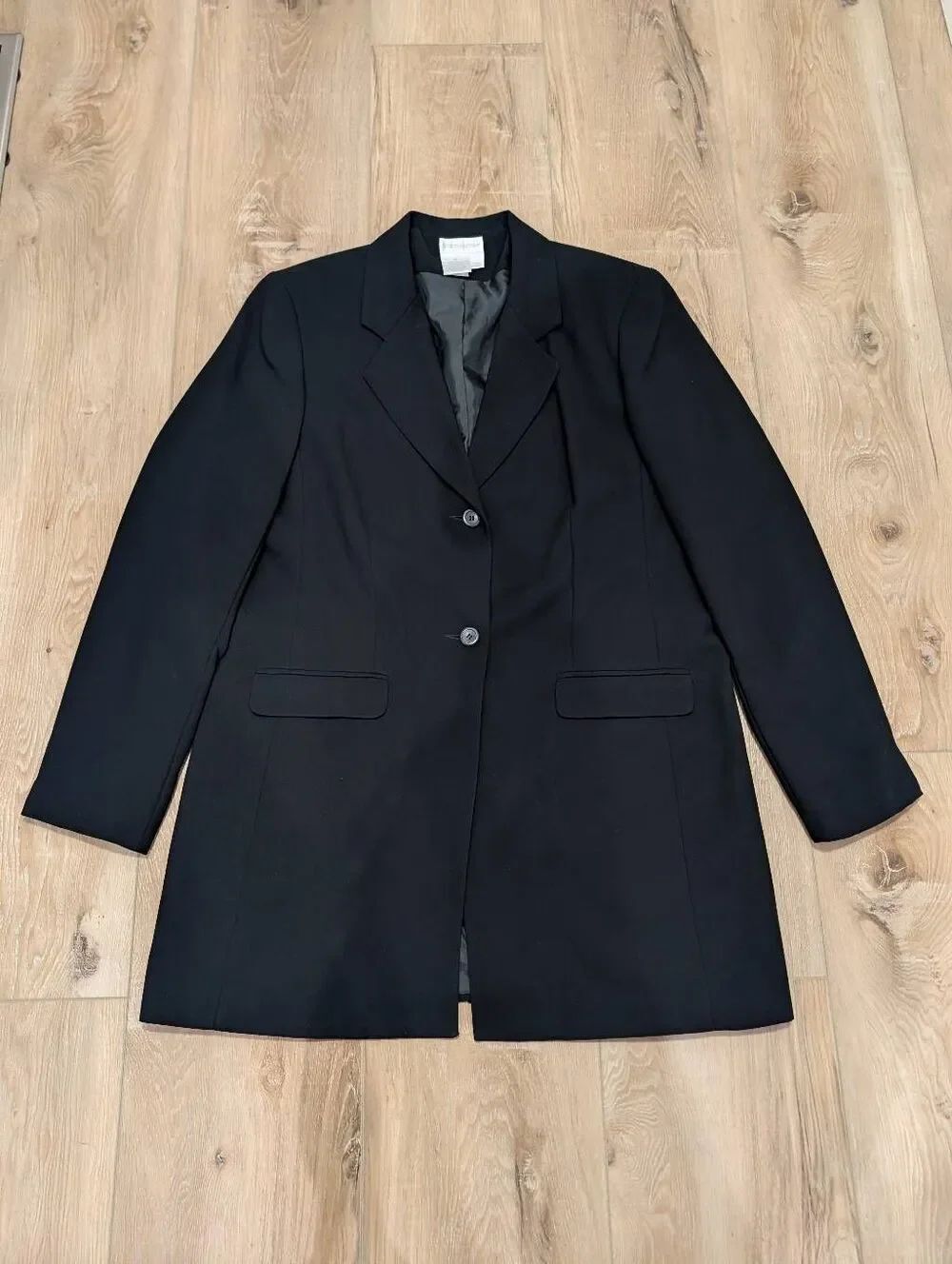 Vintage Worthington 16 Tall Black Longline Blazer Jacket Tailored Office Career